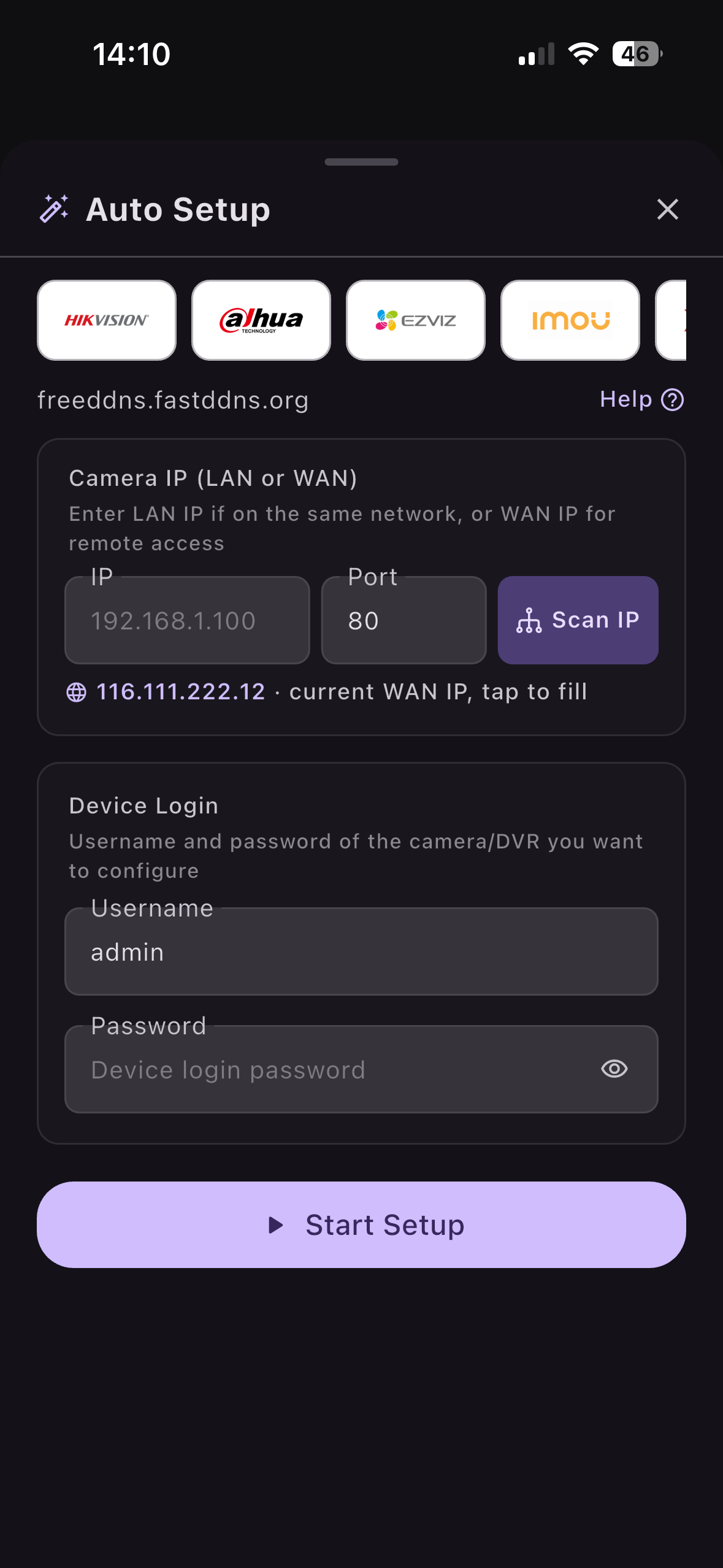 FastDDNS auto setup form screen
