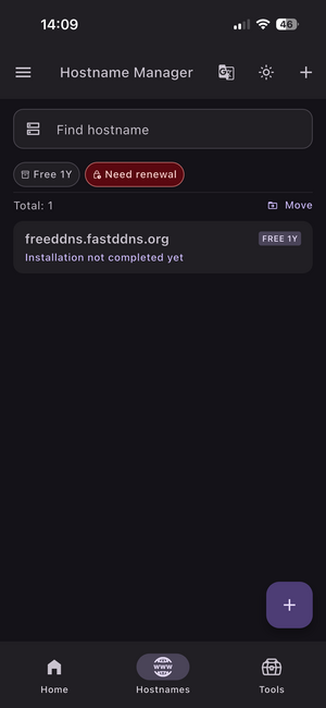 FastDDNS hostname manager screen