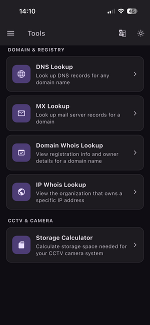 FastDDNS DNS tools screen