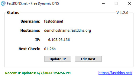 FastDDNS Update IP - Đăng nhập thành công